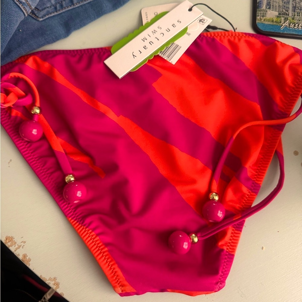❤️SANCTUARY SWIM BOTTOM PINK & Tangerine🍊Size XS ADJUSTABLE SIDE TIES NEW w tags